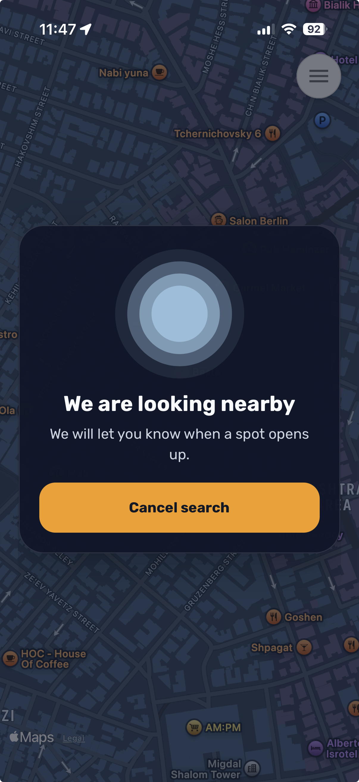 Searching for parking nearby