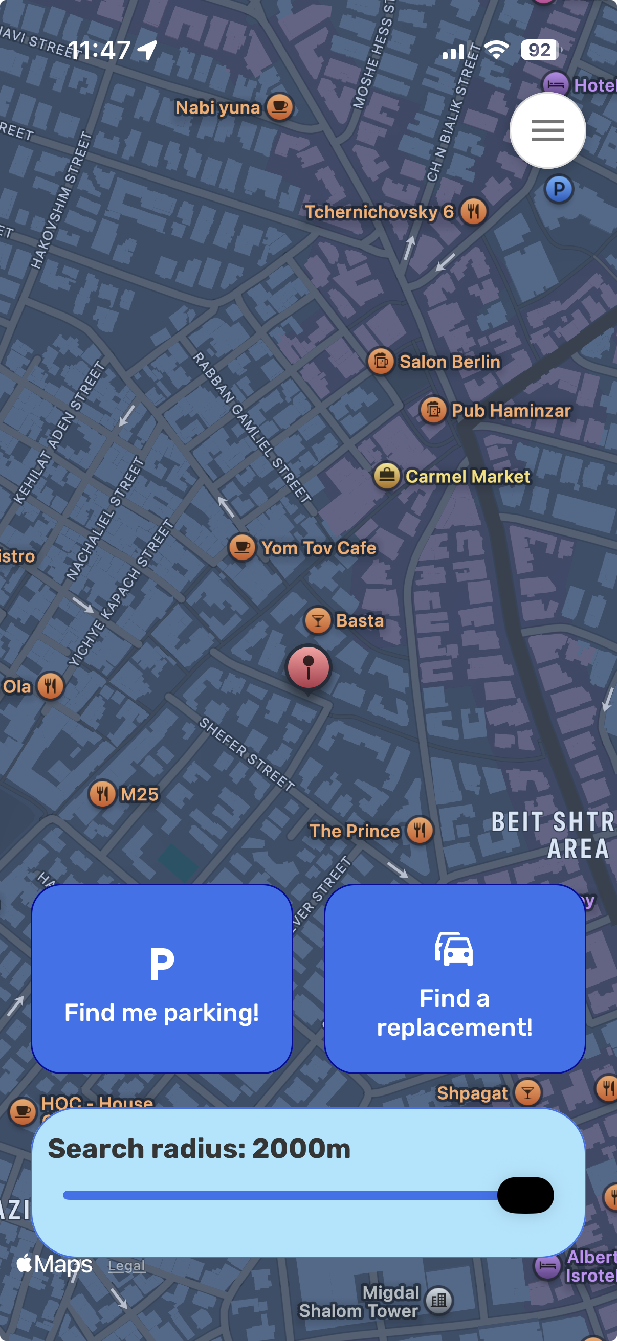 EchoPark map with parking actions